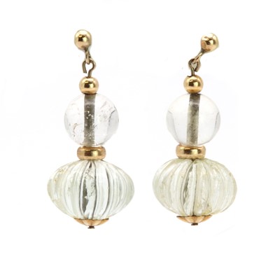 Lot 147 - A pair of gold and rock crystal drop earrings