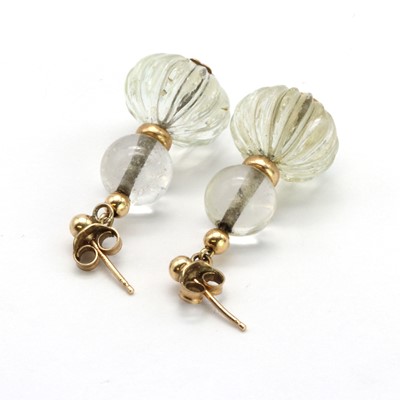 Lot 147 - A pair of gold and rock crystal drop earrings