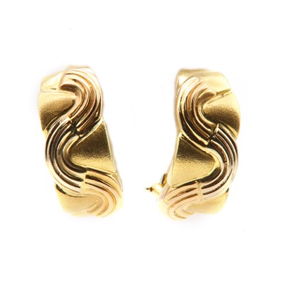 Lot 259 - A pair of Italian three colour gold cuff style earrings