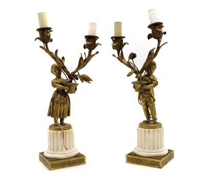 Lot 198 - A pair of gilt bronze twin-branch table lights