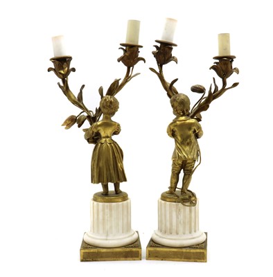 Lot 198 - A pair of gilt bronze twin-branch table lights