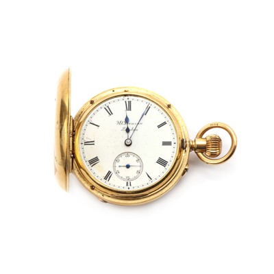 Lot 1406 - An 18ct gold J W Benson pin set half hunter fob watch