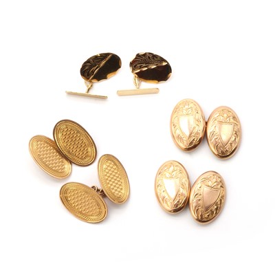 Lot 1385 - Three pairs of gold cufflinks