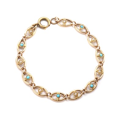 Lot 1036 - An Edwardian gold split pearl and turquoise bracelet