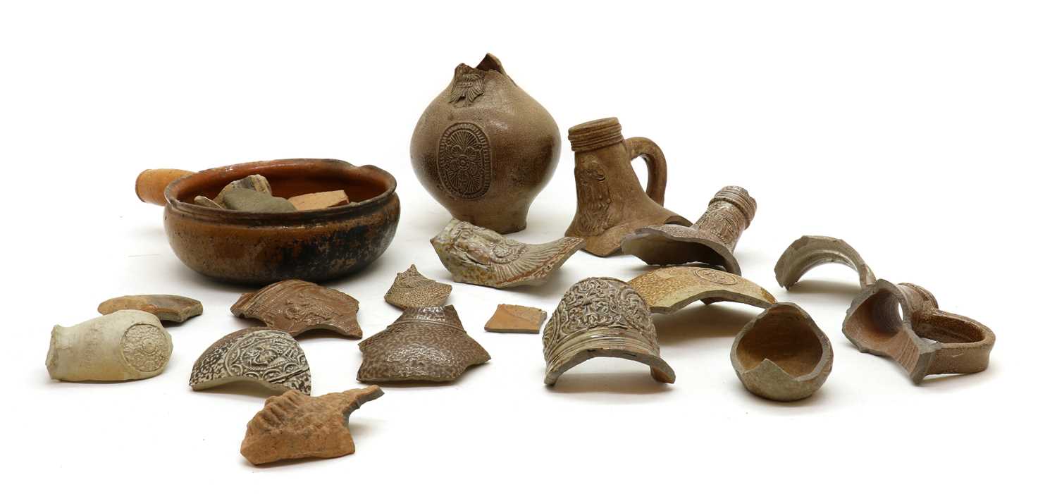 Lot 146 - A collection of salt glazed stoneware bellarmine shards and finds