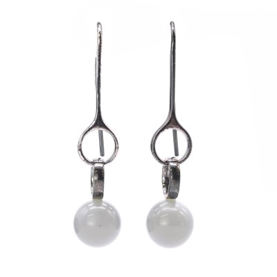 Lot 1222 - A pair of sterling silver grey moonstone drop earrings, by Georg Jensen