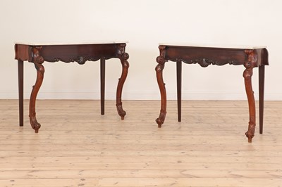 Lot 146 - A pair of mahogany and rosewood console tables