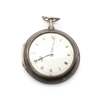 Lot 1397 - A George III sterling silver pair cased verge fusee pocket watch