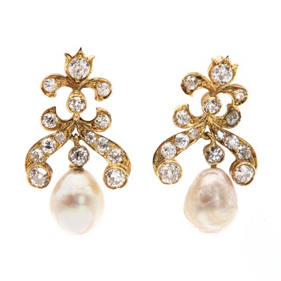 Lot 64 - A pair of Victorian pearl and diamond drop earrings