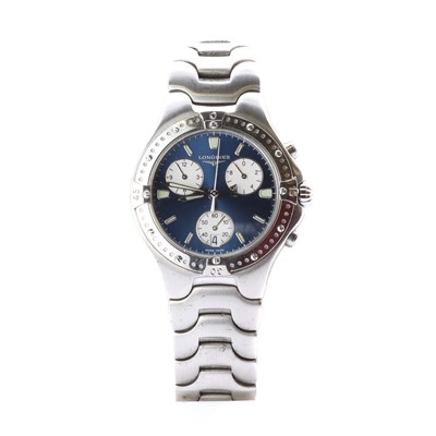 Lot 1446 - A gentlemen's stainless steel Longines 'Sport Wing' chronograph quartz bracelet watch