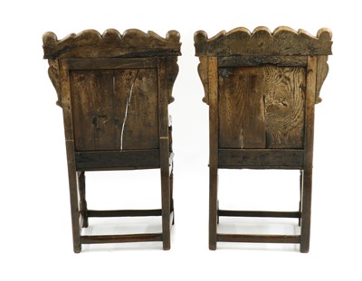 Lot 452 - A pair of oak and inlaid wainscot chairs