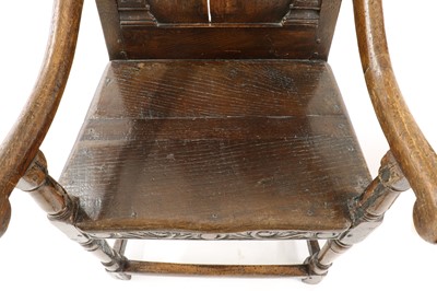Lot 452 - A pair of oak and inlaid wainscot chairs