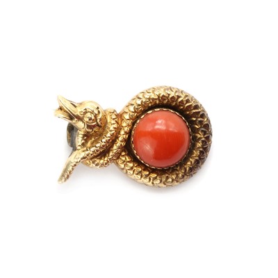 Lot 1004 - A gold coral serpent brooch