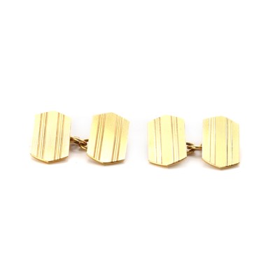 Lot 1382 - A pair of 18ct gold cufflinks, by Henry Griffith & Sons