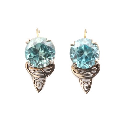 Lot 1072 - A pair of silver blue zircon earrings