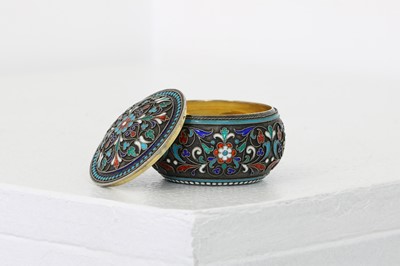 Lot 15 - A Russian style silver-gilt and cloisonné snuff box