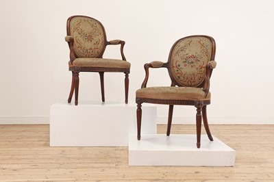 Lot 479 - A pair of George III walnut-framed salon armchairs