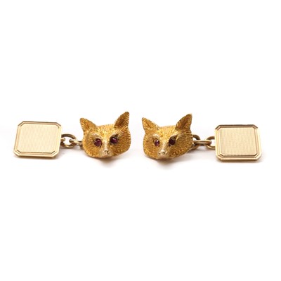 Lot 1381 - A pair of 9ct gold fox mask cufflinks, by Alabaster & Wilson