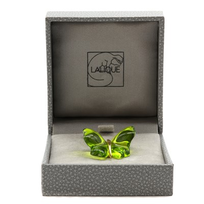 Lot 1104 - A Lalique green glass butterfly pendant, c.2005