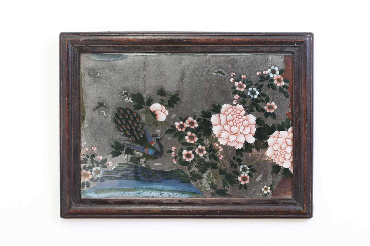 Lot 171 - A reverse-painted glass mirror