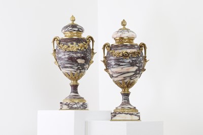 Lot 155 - A pair of Louis XV-style brèche violette marble and gilt-bronze cassolettes