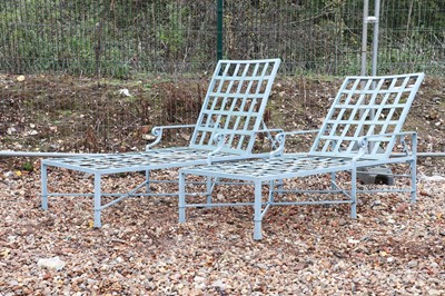 Lot 644 - A pair of painted metal sun loungers
