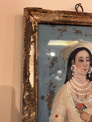 Lot 96 - Four reverse painted glass portraits