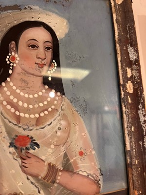 Lot 96 - Four reverse painted glass portraits