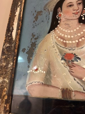 Lot 96 - Four reverse painted glass portraits