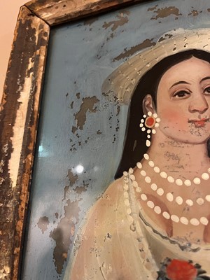 Lot 96 - Four reverse painted glass portraits