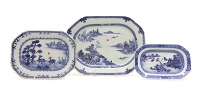 Lot 239 - A group of three Chinese blue and white meat plates