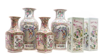 Lot 228 - Three pairs of Chinese famille rose vases