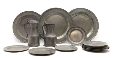 Lot 376 - A collection of pewter items