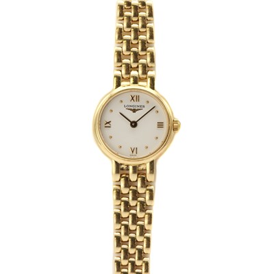 Lot 310 - A ladies' 18ct gold Longines 'Prestige' quartz bracelet watch