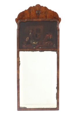 Lot 501 - A Queen Anne style walnut framed Trumeau mirror