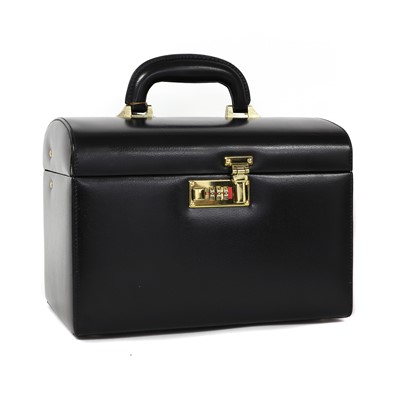 Lot 1484 - A black leather vanity box