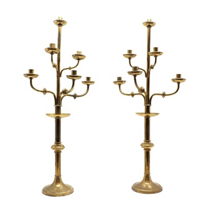 Lot 341 - A pair of brass candelabra