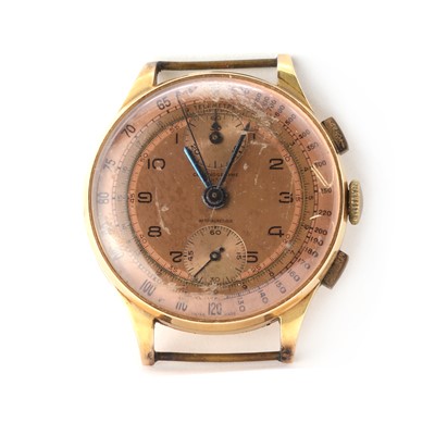 Lot 230 - A gentlemen's gold Chronograph Suisse manual wind watch
