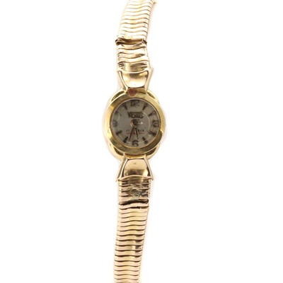 Lot 1416 - A French gold Venus mechanical bracelet watch