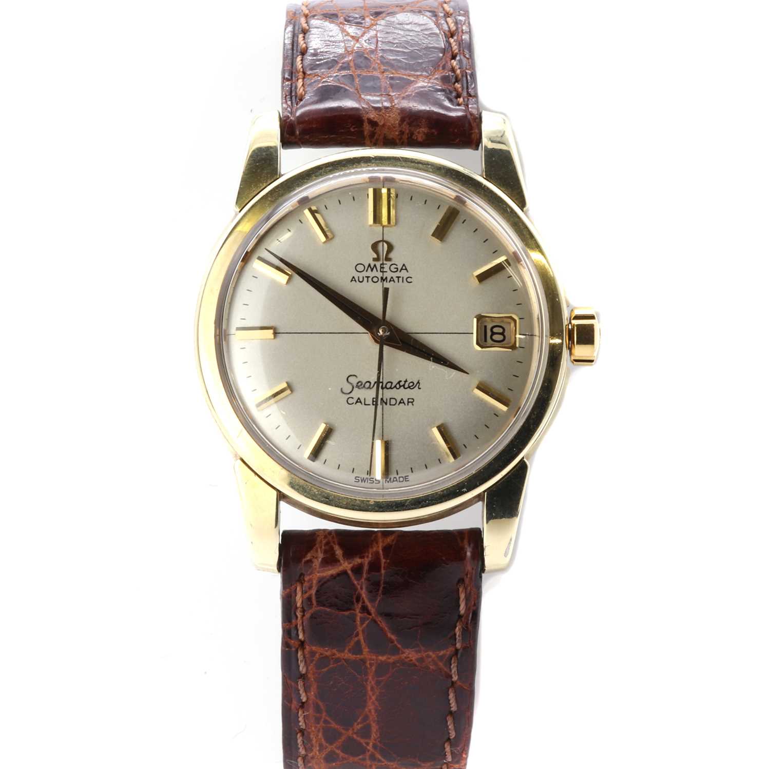 Lot 1442 - A gold plated Omega 'Seamaster' automatic strap watch