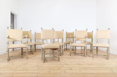 Lot 309 - A set of ten painted oak dining chairs