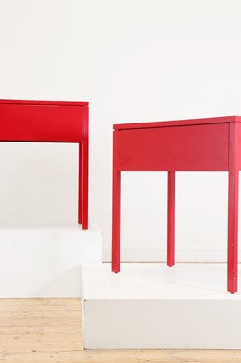 Lot 256 - A pair of red-lacquered side cabinets