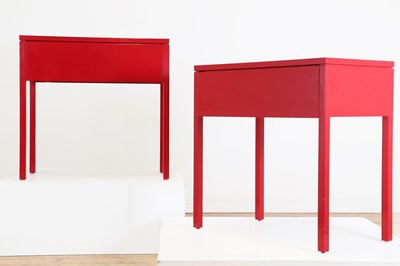 Lot 256 - A pair of red-lacquered side cabinets