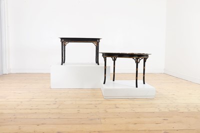 Lot 274 - Two ebonised tray-top side tables