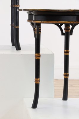 Lot 274 - Two ebonised tray-top side tables