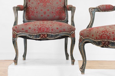 Lot 248 - A pair of Louis XV-style painted and parcel-gilt fauteuils