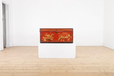 Lot 245 - An export painted leather and camphor trunk