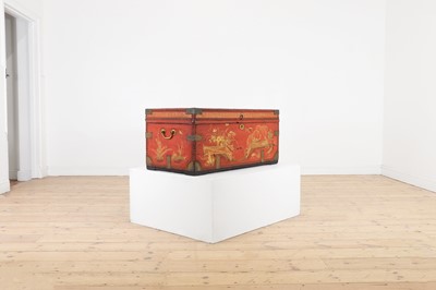 Lot 245 - An export painted leather and camphor trunk