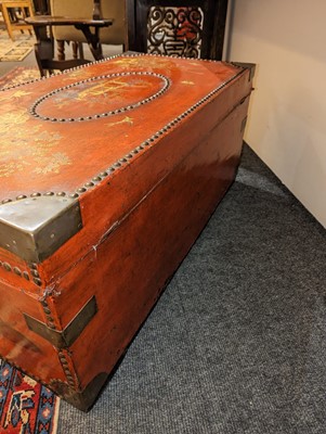 Lot 245 - An export painted leather and camphor trunk