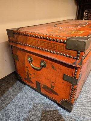 Lot 245 - An export painted leather and camphor trunk